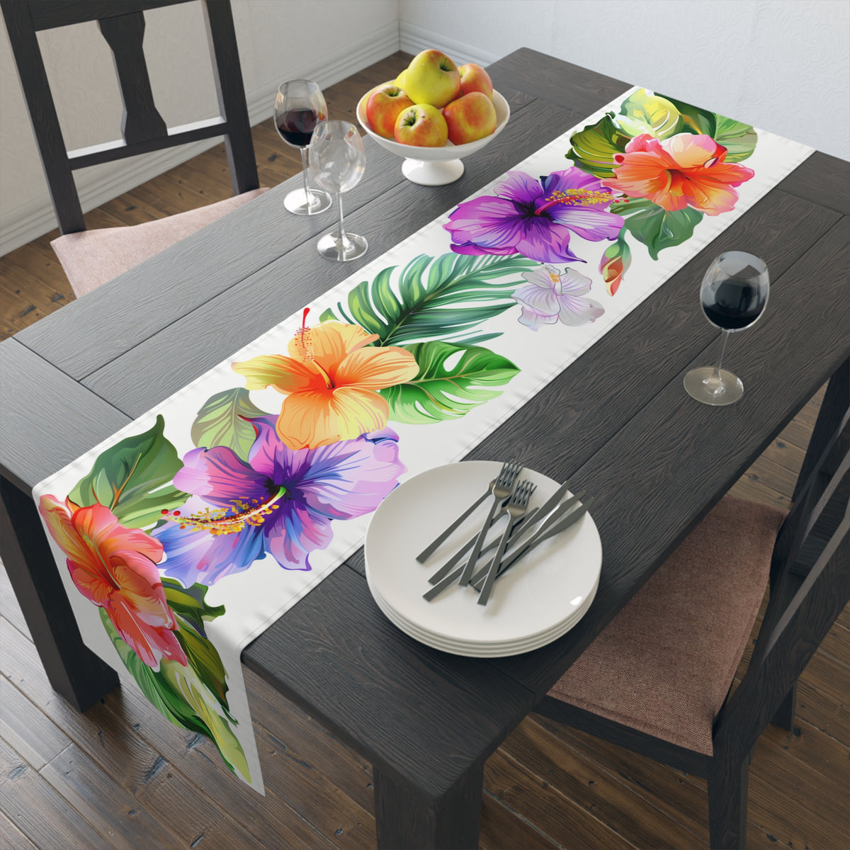 Tropical Table Runner with Vibrant Floral Design (16&quot; × 72&quot;)