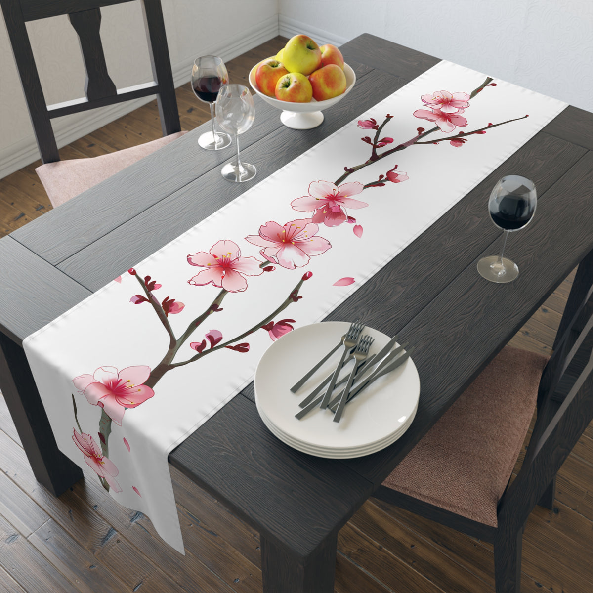 Sakura Table Runner with Pink Cherry Blossoms Design (16&quot; × 72&quot;)