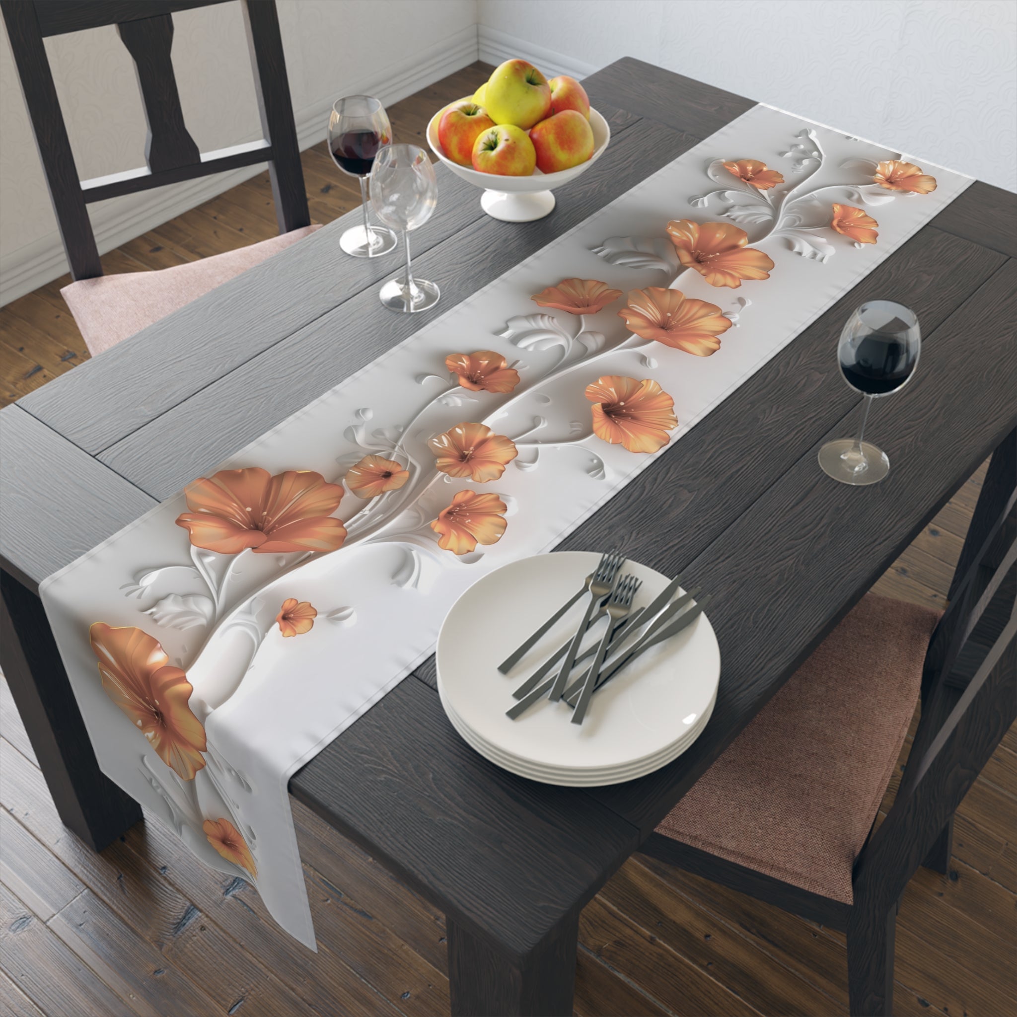 3D Table Runner with Stunning Orange Nasturtium Floral Design (16