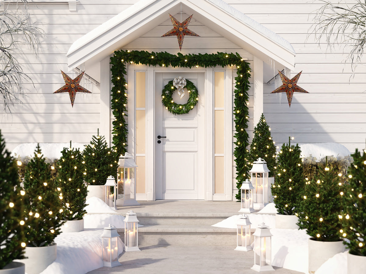 24 Inch Paper Star Lantern, Red Gold Starlight