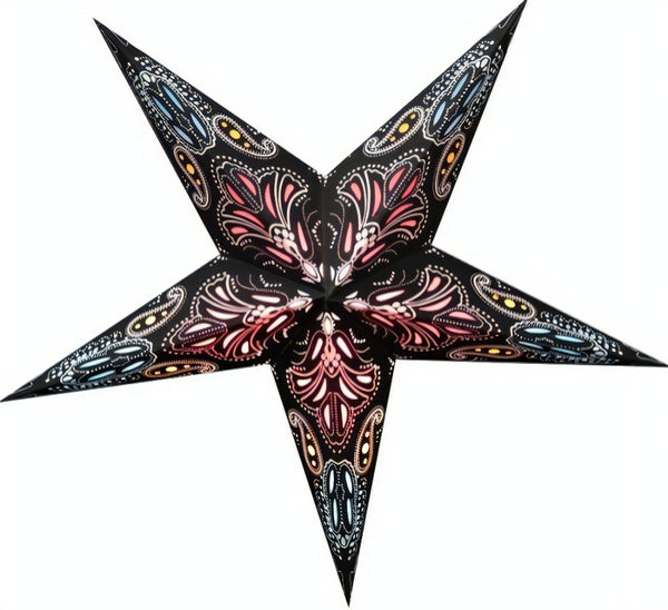 24 Inch Paper Star Lantern, Black Aura Glow Glitter PaperLanternStore