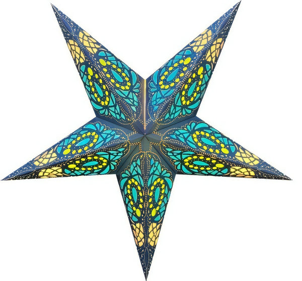 24 Inch Paper Star Lantern, Blue Galactic Glitter PaperLanternStore