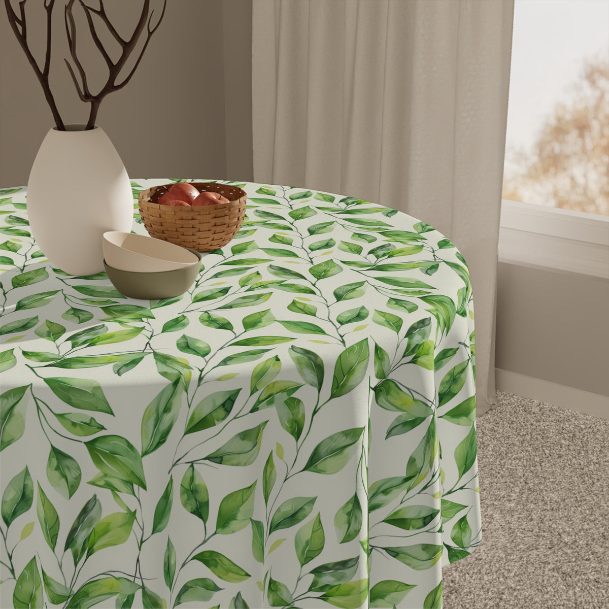 Decorative Tablecloth with Green Gardens Design, Durable Polyester (55.1&quot; x 55.1&quot;)