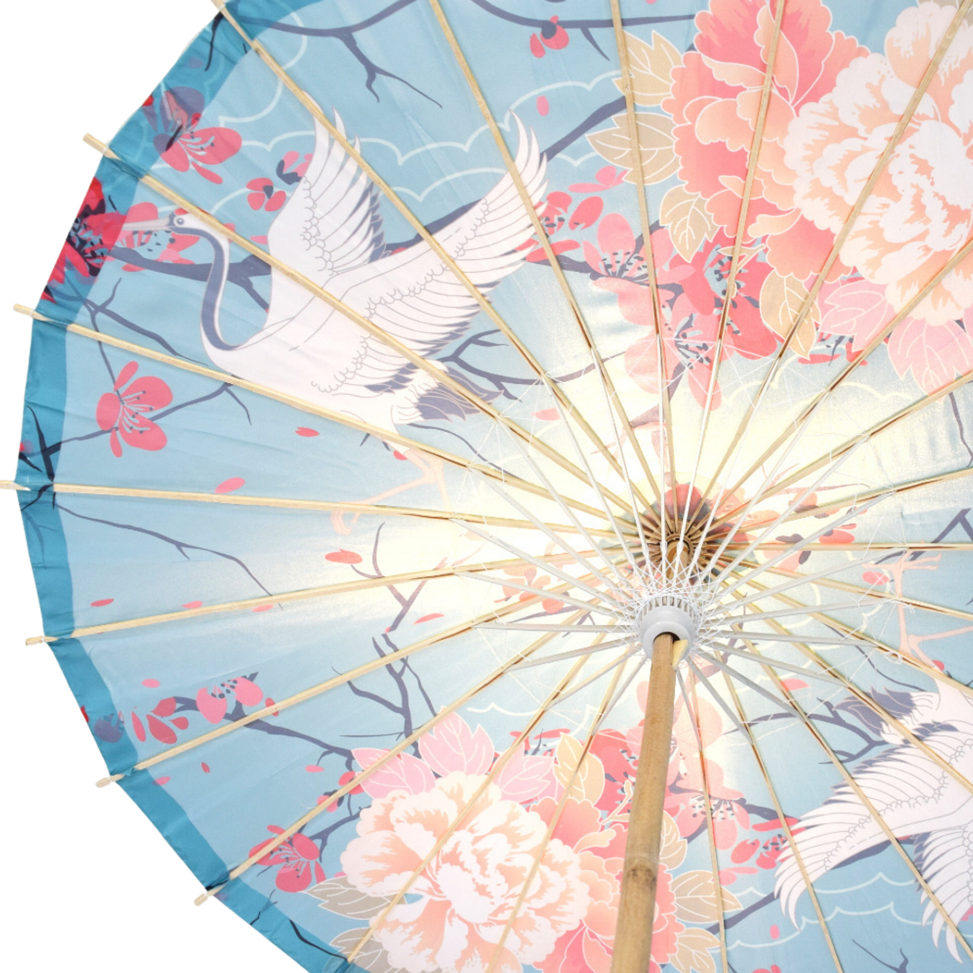32 Inch Crane and Cherry Blossom Premium Nylon Parasol Umbrella with Elegant Handle