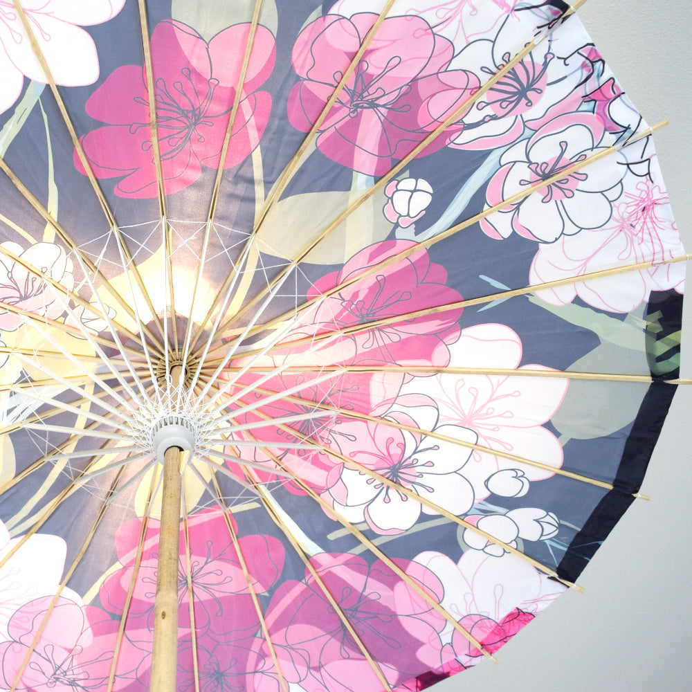 32 Inch Midnight Spring Cherry Blossom Premium Nylon Parasol Umbrella with Elegant Handle