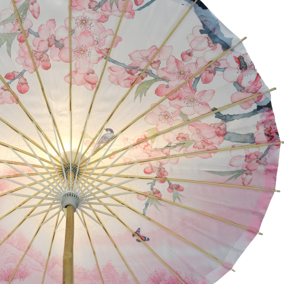 32&quot; Pink Cherry Blossom Premium Nylon Parasol Umbrella with Elegant Handle