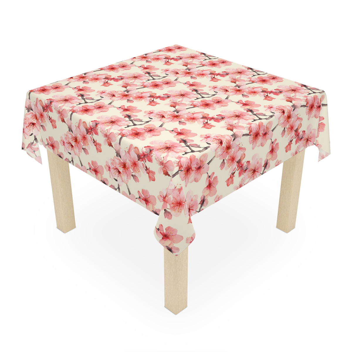 Decorative Tablecloth with Sakura Cherry Blossoms, Durable Polyester (55.1&quot; x 55.1&quot;)