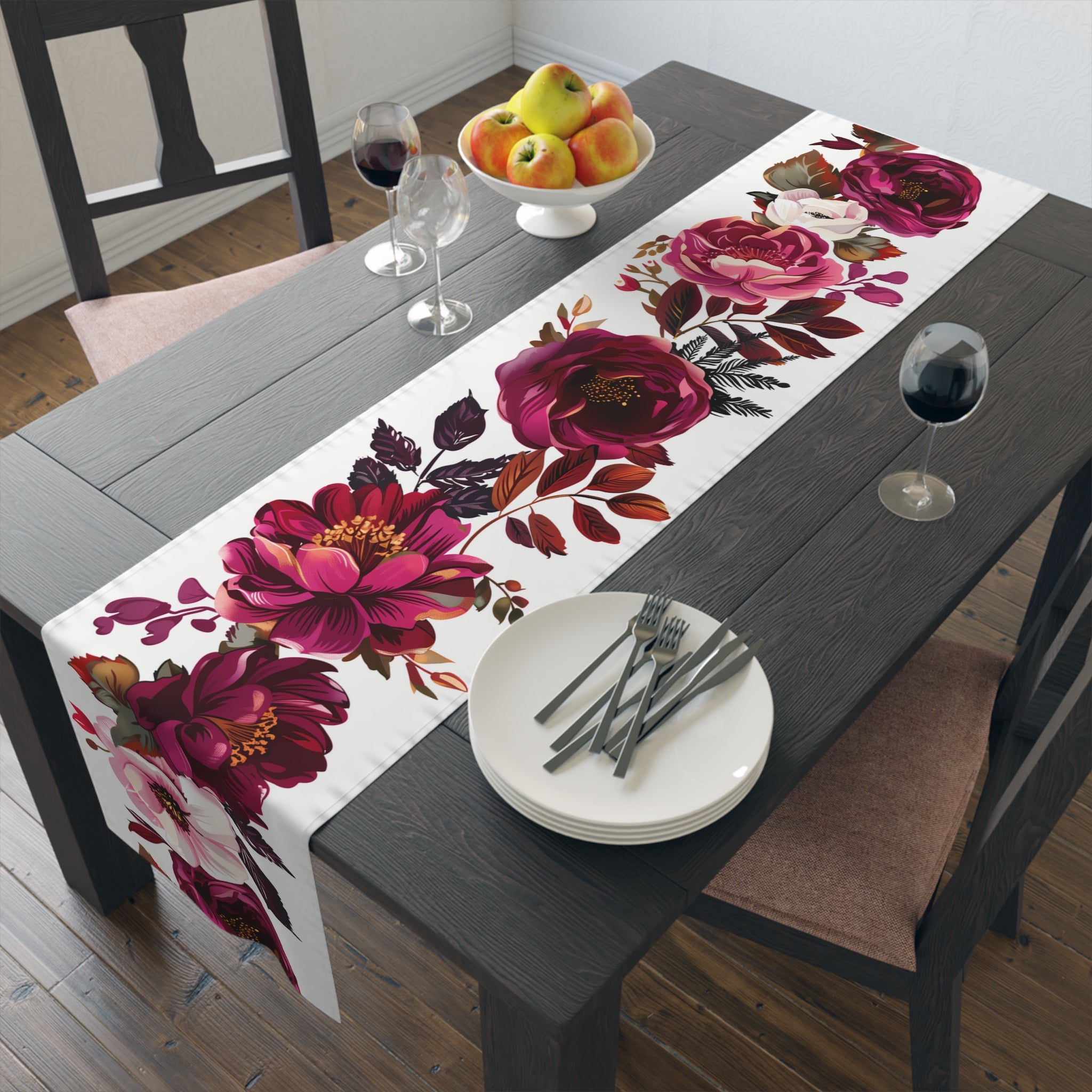 Viva Table Runner with Magenta and Crimson Floral Design (16
