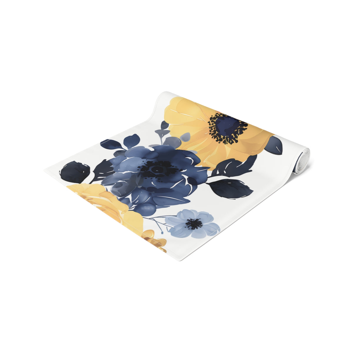 Coastal Table Runner with Cool Blue and Yellow Floral Design (16&quot; × 72&quot;)