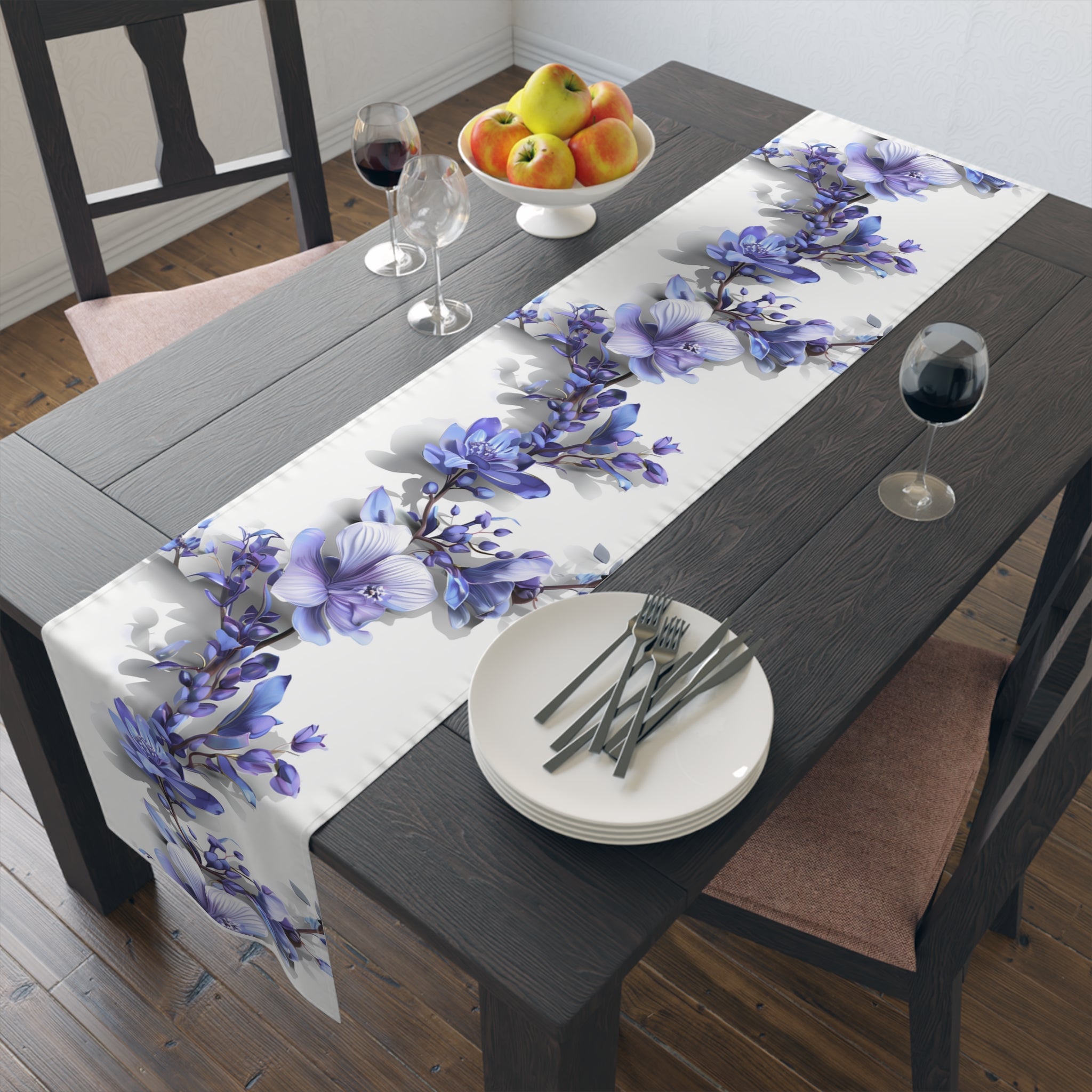 lavender flower table runner 3D Table Runner with Blue Lavender Floral Design (16" × 72") - PaperLanternStore.com