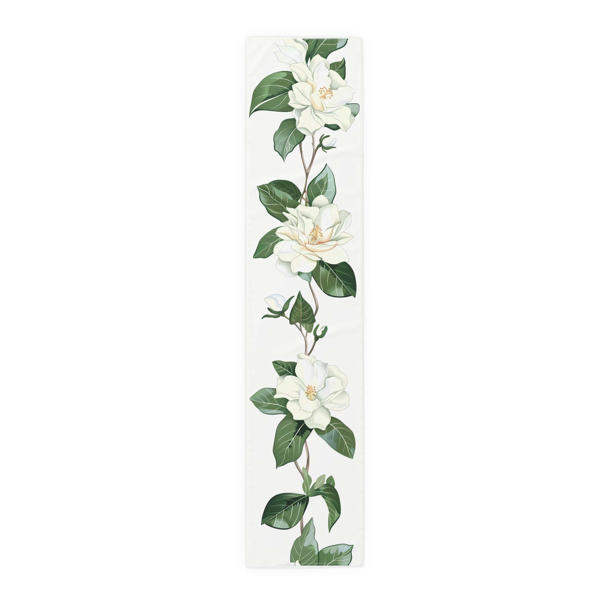 Elegant Table Runner with White Gardenia Design (16