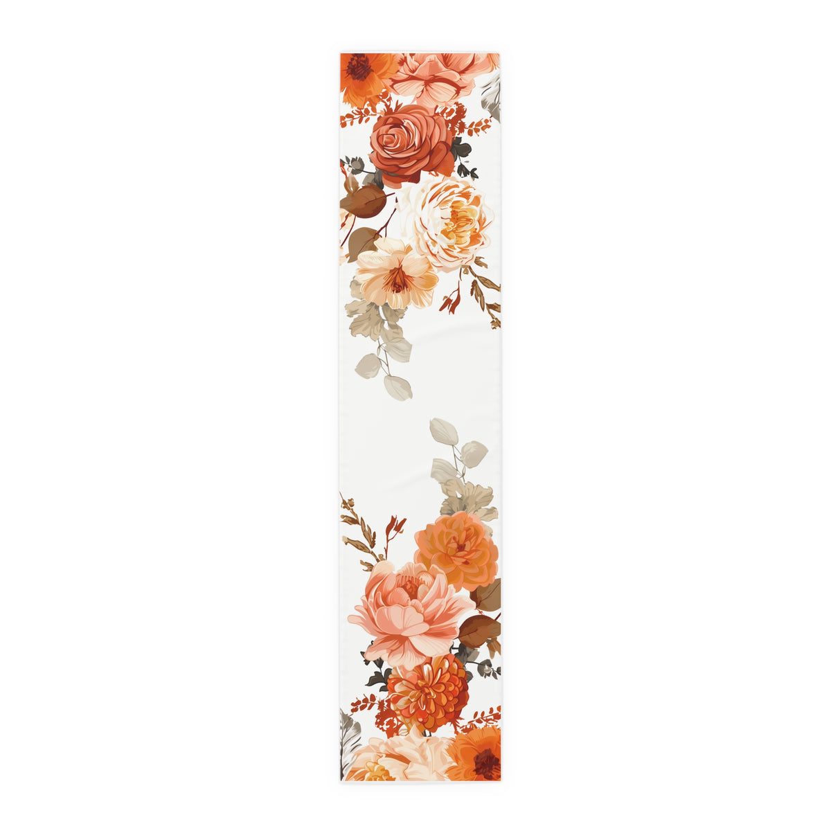 Sunset Table Runner with Orange and Peach Floral Design (16&quot; × 72&quot;)