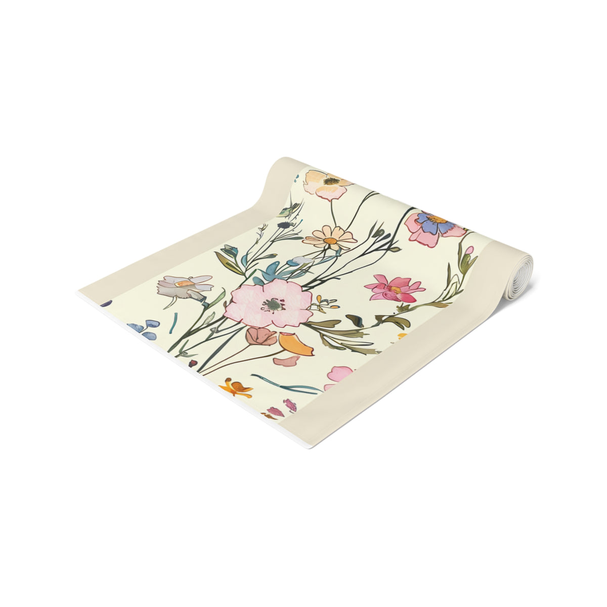 Pastel Garden Table Runner with Spring Wildflower Floral Design (16&quot; × 72&quot;)
