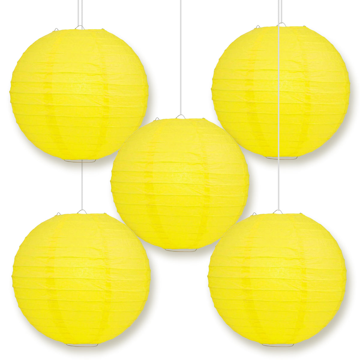 5-PACK 6&quot; Yellow Round Paper Lantern, Even Ribbing, Chinese Hanging Wedding &amp; Party Decoration