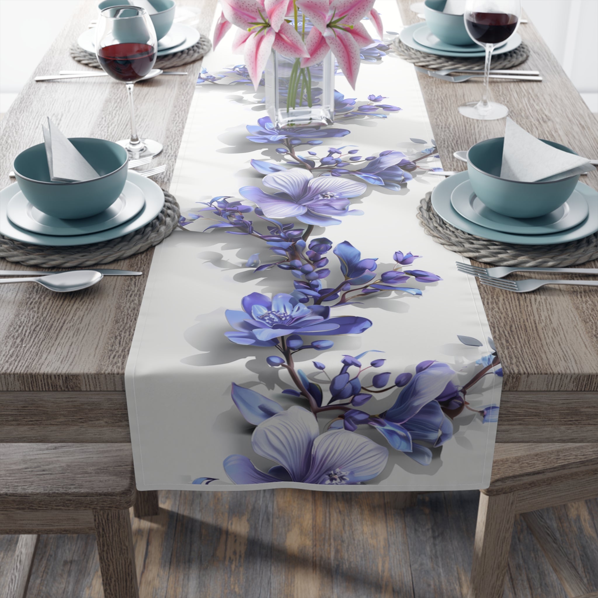 lavender flower table runner 3D Table Runner with Blue Lavender Floral Design (16" × 72") -  PaperLanternStore.com
