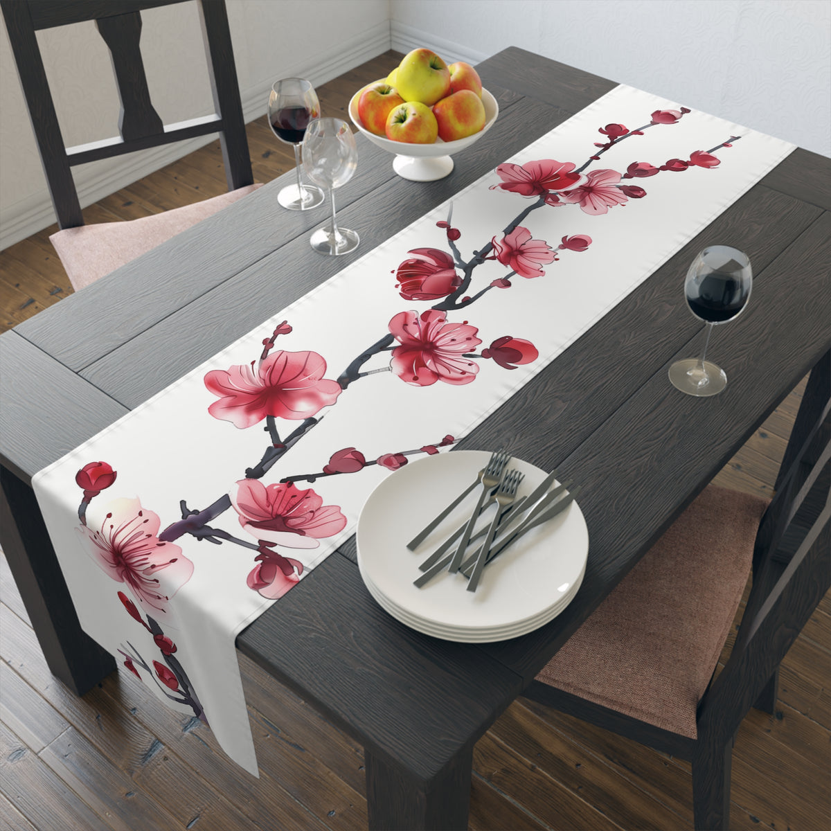 Elegant Table Runner with Pretty Plum Blossoms Design (16&quot; × 72&quot;)