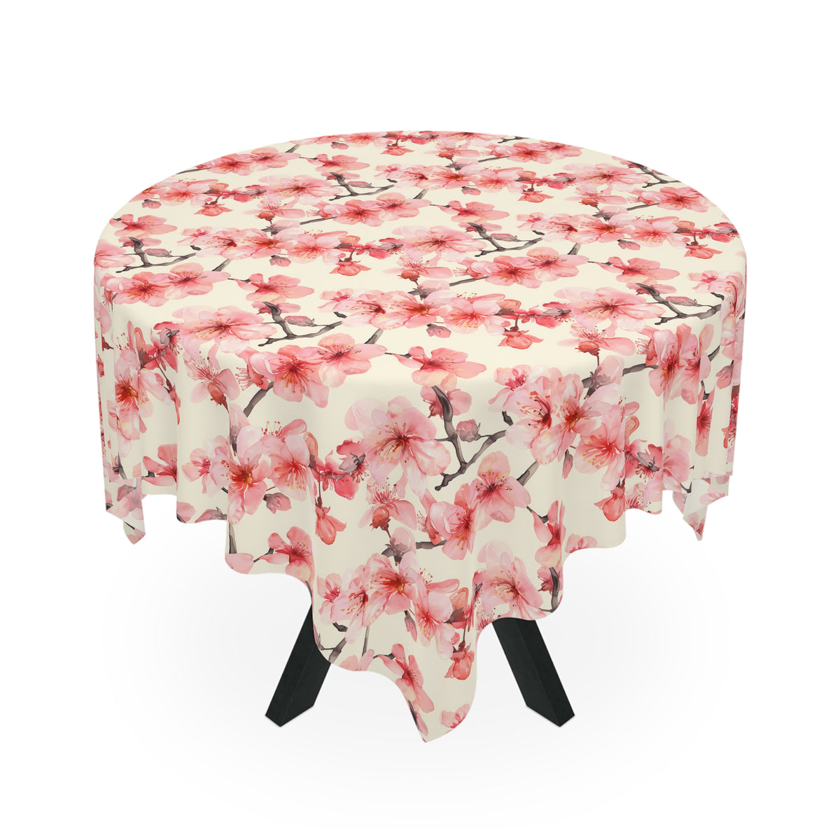 Decorative Tablecloth with Sakura Cherry Blossoms, Durable Polyester (55.1&quot; x 55.1&quot;)