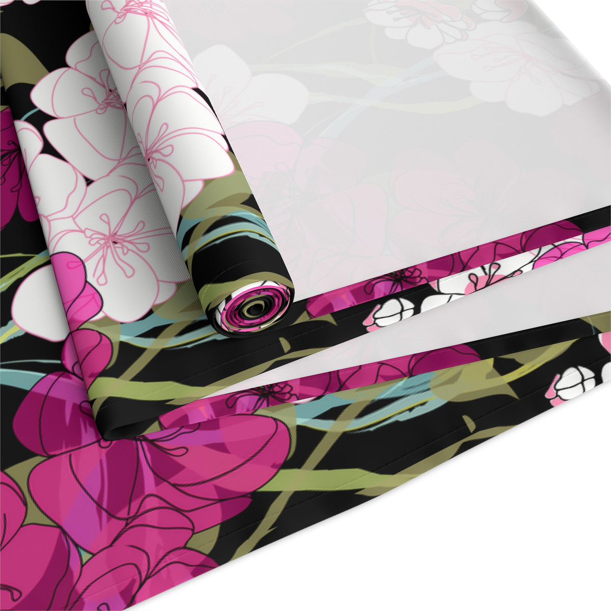 Midnight Table Runner with Cherry Blossom Floral Pattern (16&quot; × 72&quot;)