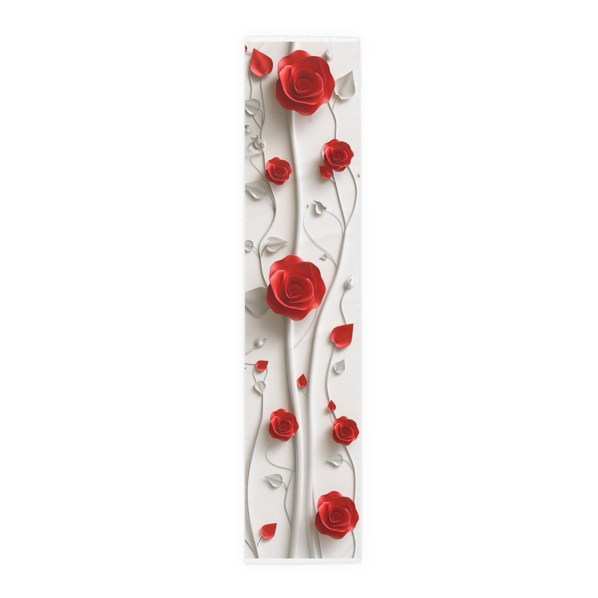 3D Table Runner with Elegant Red Roses Floral Design (16&quot; × 72&quot;)