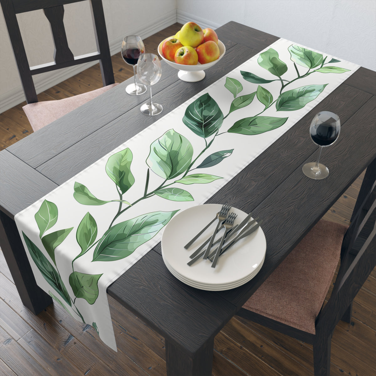 Greenery Table Runner with Green Leaves Design (16&quot; × 72&quot;)