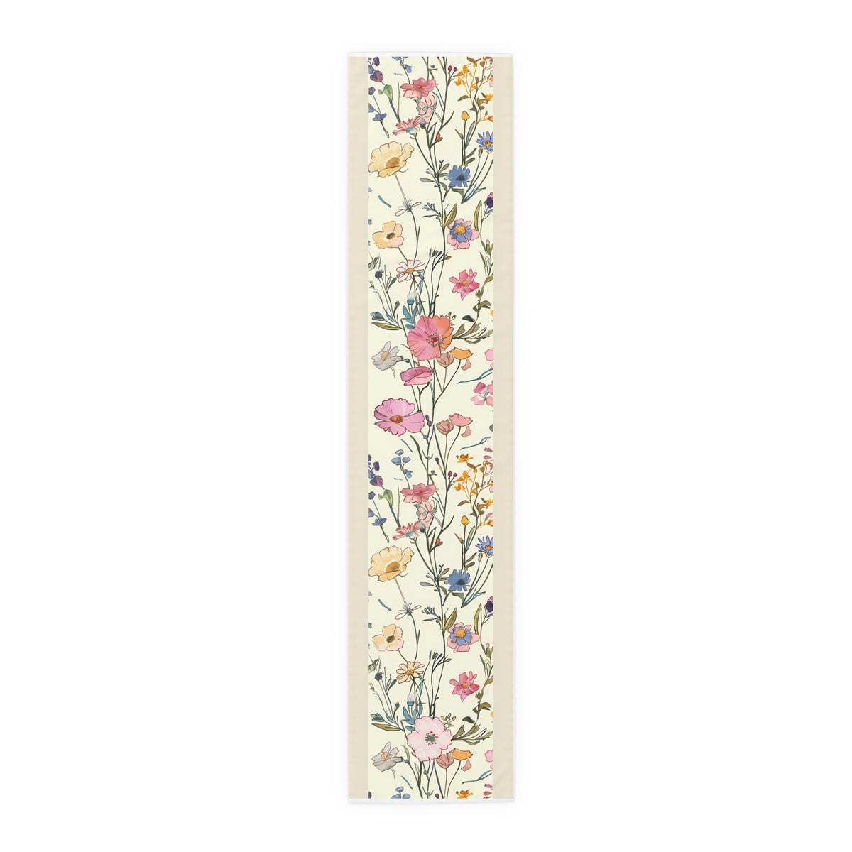 Pastel Garden Table Runner with Spring Wildflower Floral Design (16&quot; × 72&quot;)