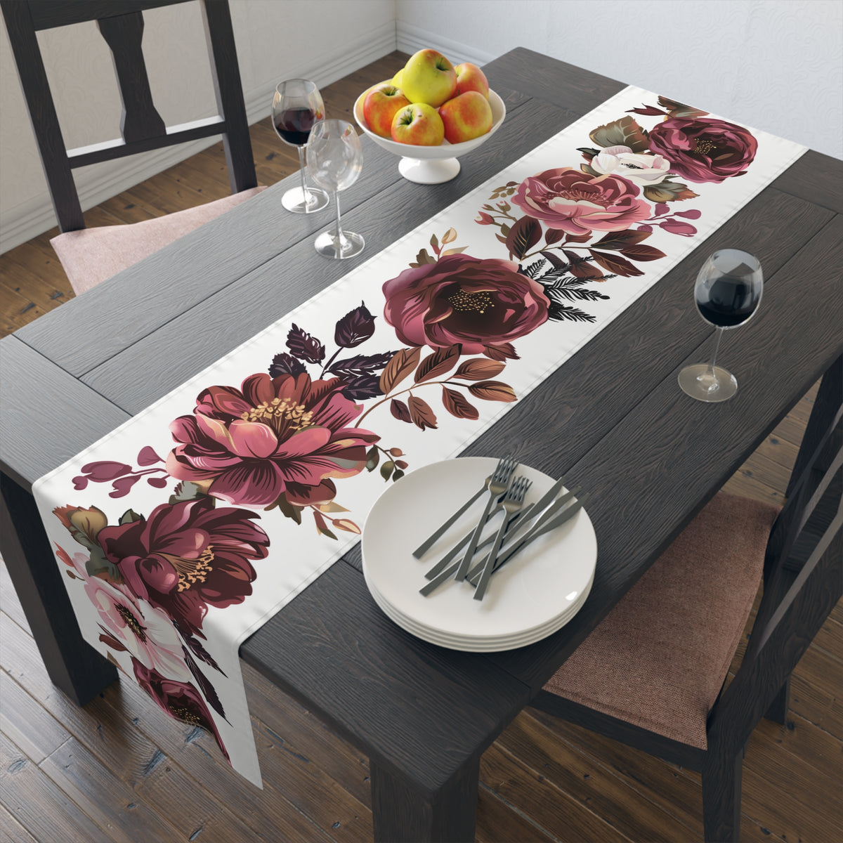 Viva Table Runner with Magenta and Crimson Floral Design (16&quot; × 72&quot;)