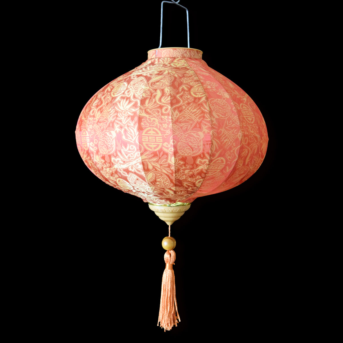Large Orange Vietnamese Silk Lantern, Round Shaped