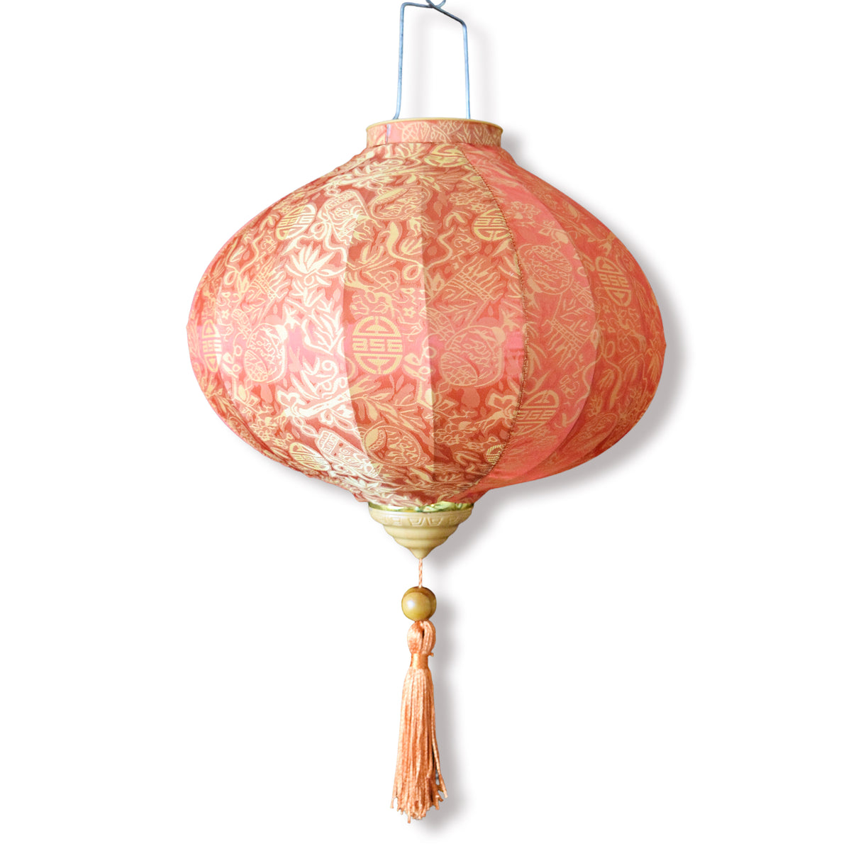 Large Orange Vietnamese Silk Lantern, Round Shaped