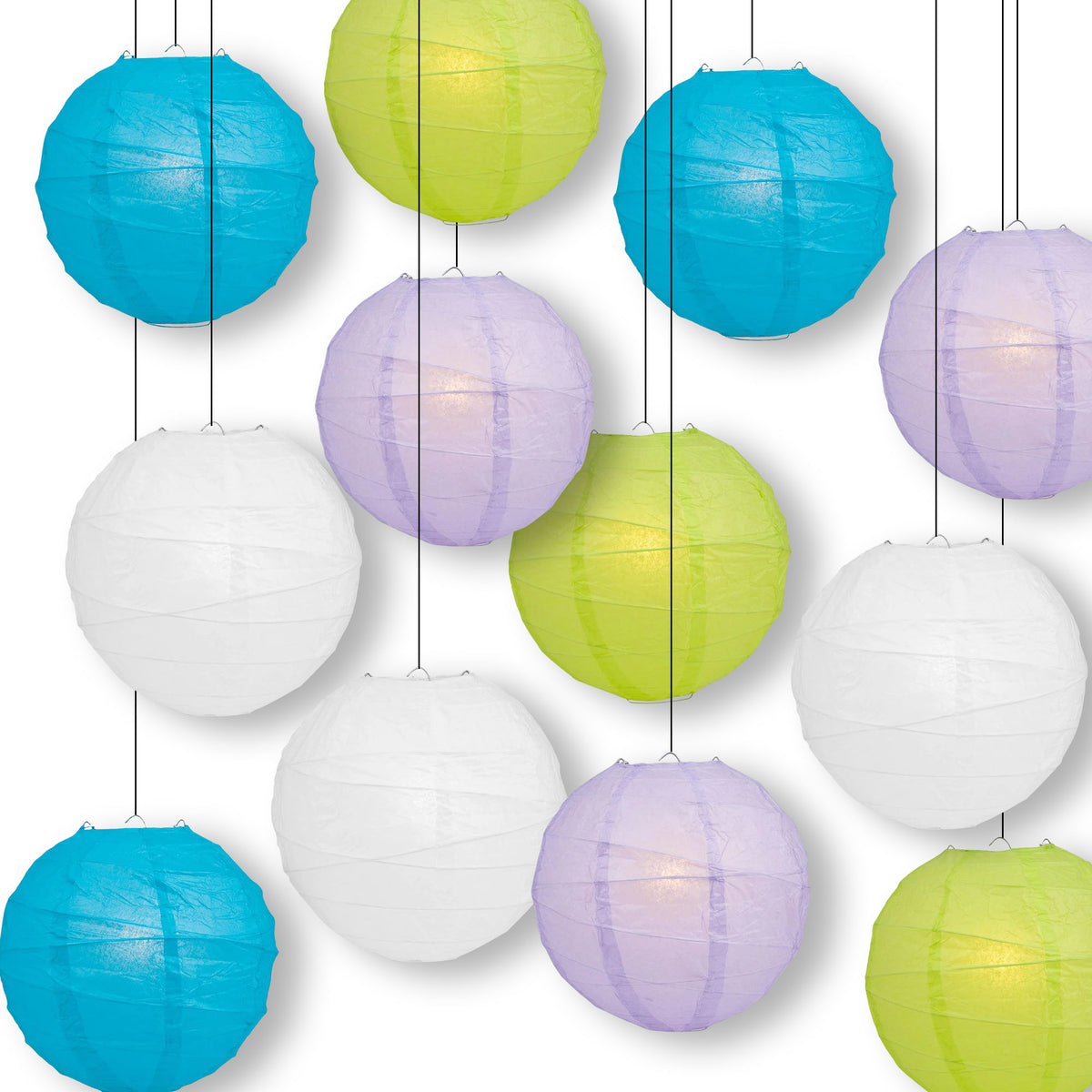 Ocean Breeze Crisscross Paper Lantern Combo Variety Set (12 PACK)