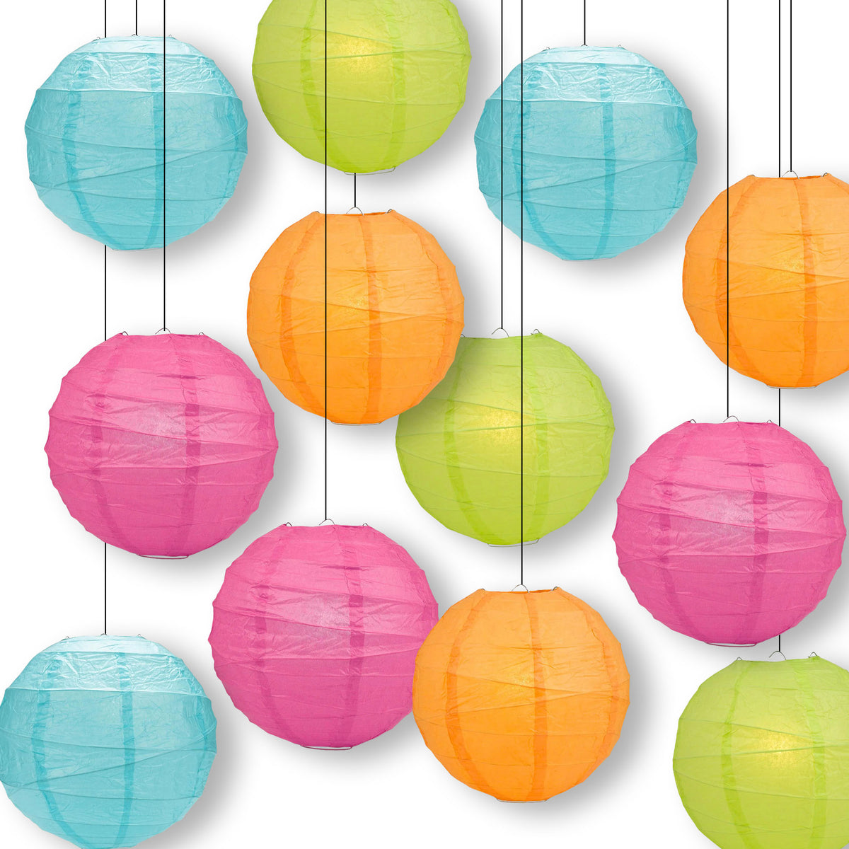Tropic Garden Crisscross Paper Lantern Combo Variety Set (12 PACK)