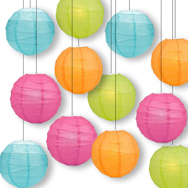 10 Lanternes Papier Colorées Avec LED - 6 Pouces (15cm), Forme Pastèque, à Suspendre, Alimentation Piles