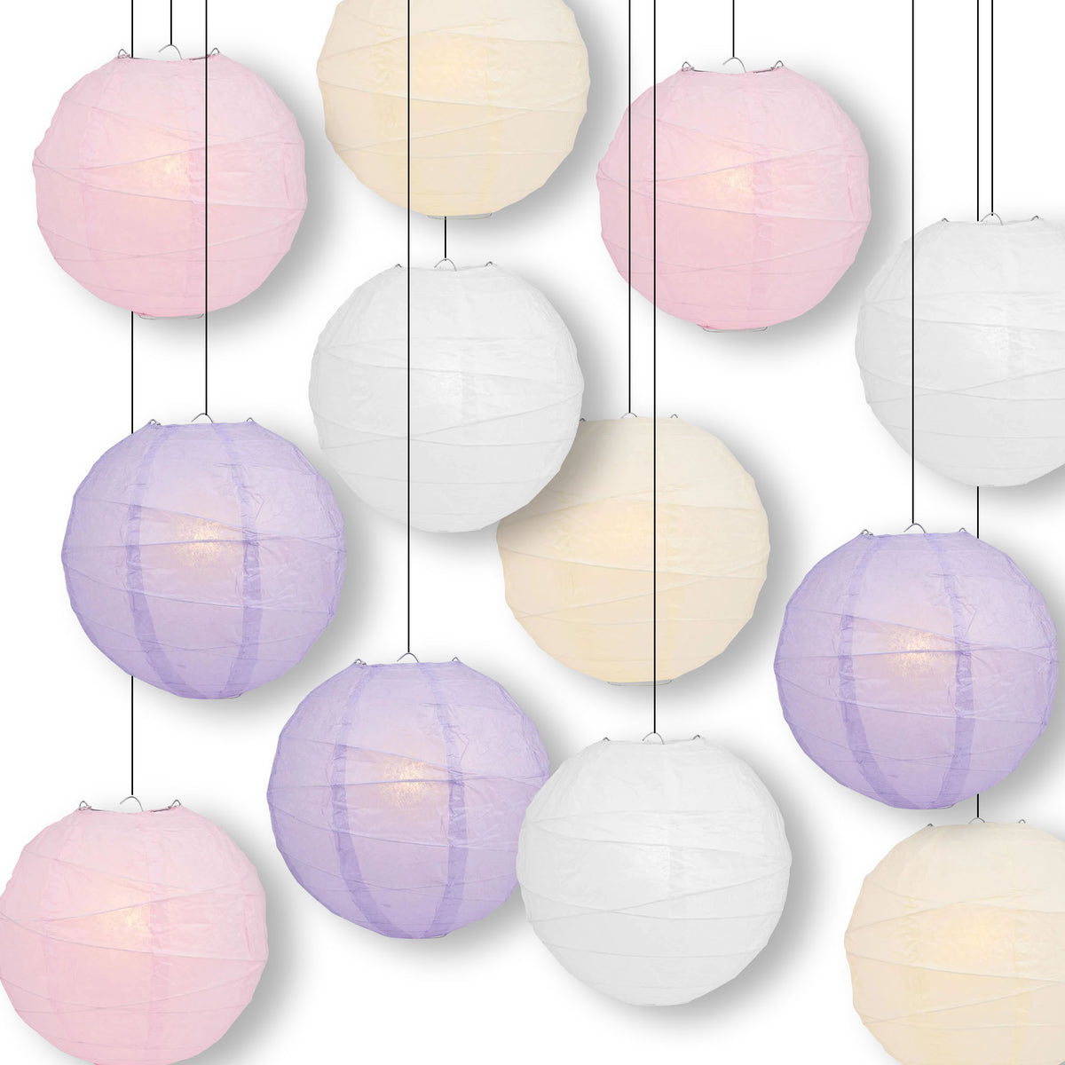 Dream Wedding Crisscross Paper Lantern Combo Variety Set (12 PACK)