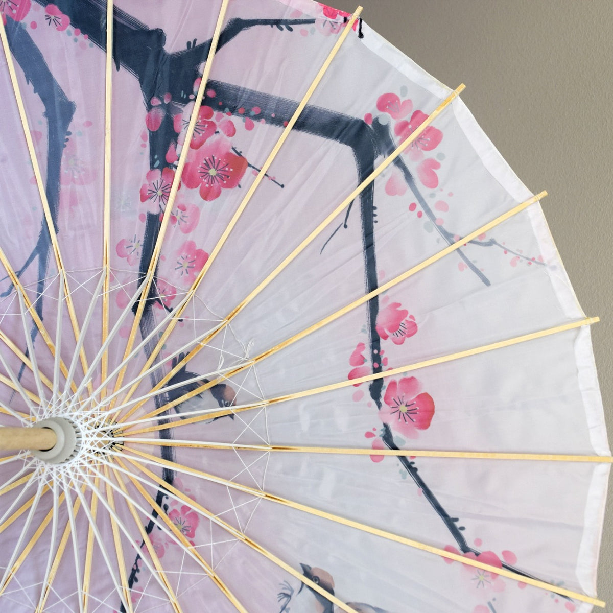 32&quot; Song Sparrow Plum Blossom Nylon Parasol Umbrella with Elegant Handle