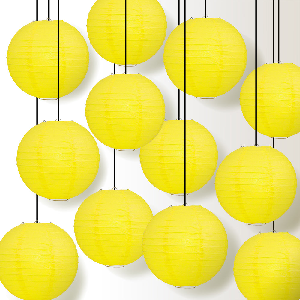 BULK PACK (12) 28&quot; Yellow Jumbo Round Paper Lantern, Even Ribbing, Chinese Hanging Wedding &amp; Party Decoration