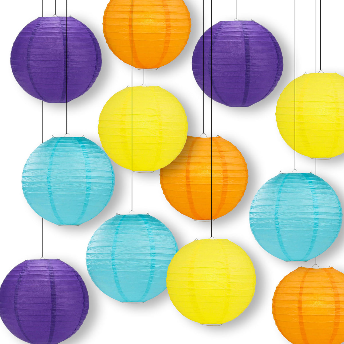 Electric Vibes Even Ribbing Paper Lantern Combo Variety Set (12 PACK)