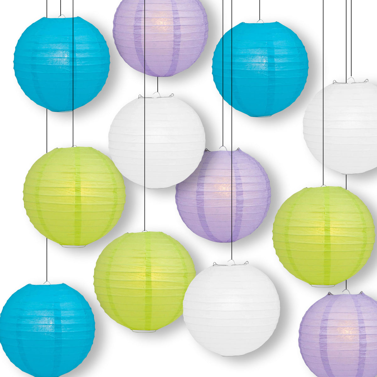 Ocean Breeze Even Ribbing Paper Lantern Combo Variety Set (12 PACK)