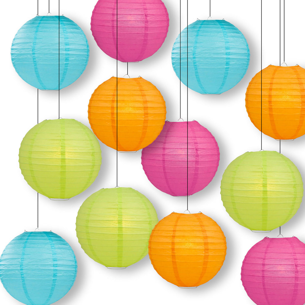 Tropic Garden Even Ribbing Paper Lantern Combo Variety Set (12 PACK) Even Ribbing