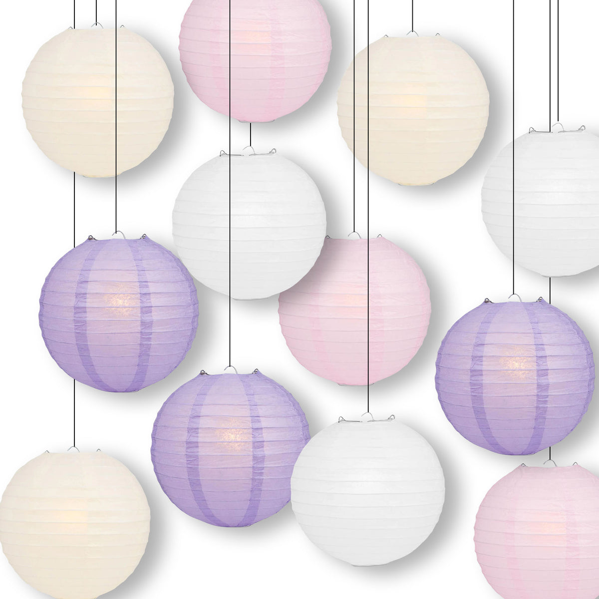 Dream Wedding Even Ribbing Paper Lantern Combo Variety Set (12 PACK)
