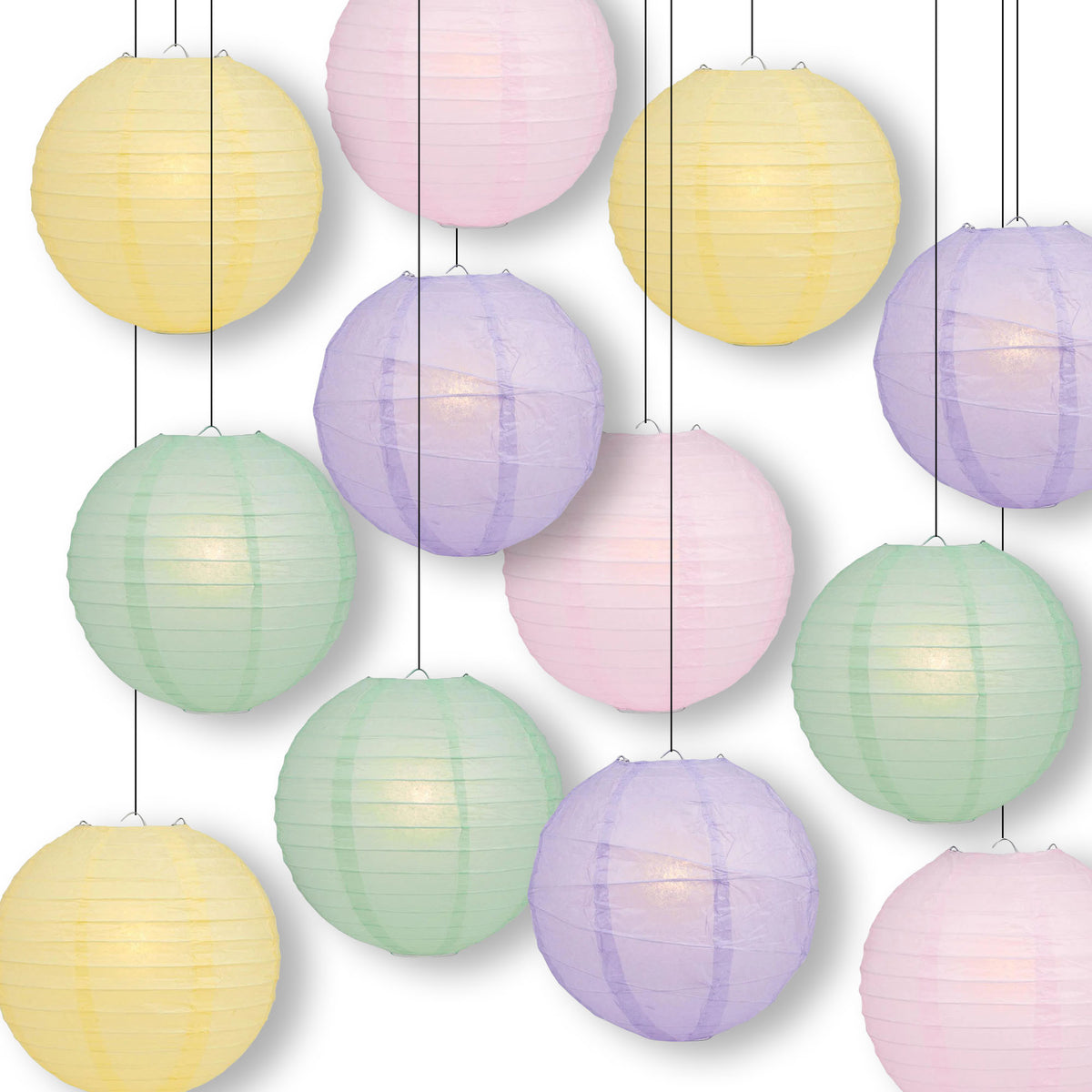 Pastel Glow Easter Paper Lantern Combo Variety Set (12 PACK)