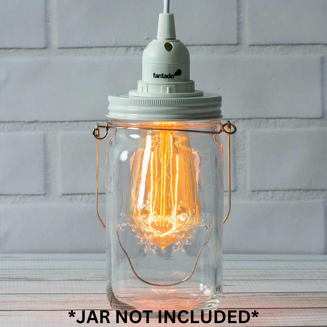 Fantado Mason Jar Pendant Light Kit, Wide Mouth, White Cord, 15FT
