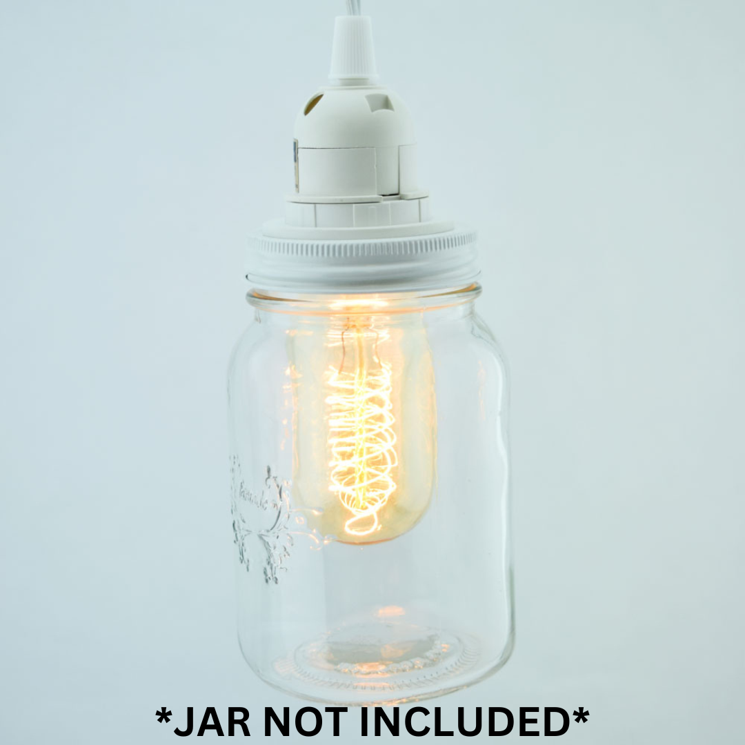 Mason Jar Pendant Light Kit, Regular Mouth, White Cord, 15FT