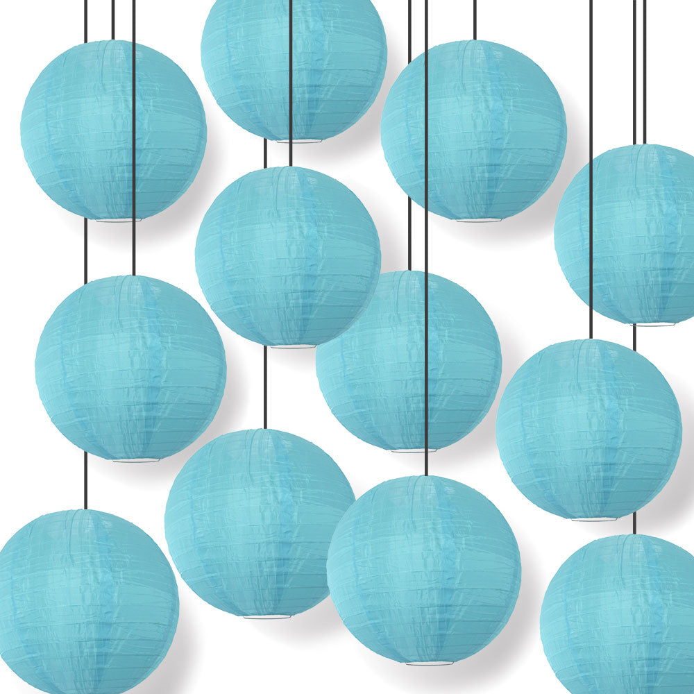 BULK PACK (12) 24&quot; Baby Blue Shimmering Nylon Lantern, Even Ribbing, Durable, Hanging