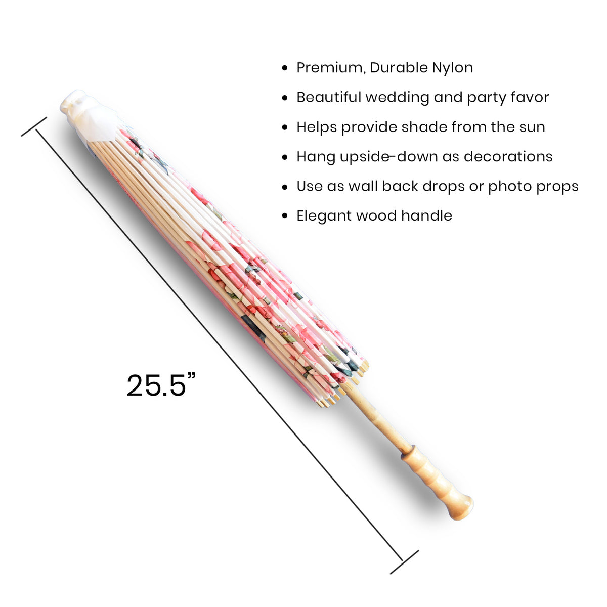 32&quot; Pink Cherry Blossom Premium Nylon Parasol Umbrella with Elegant Handle
