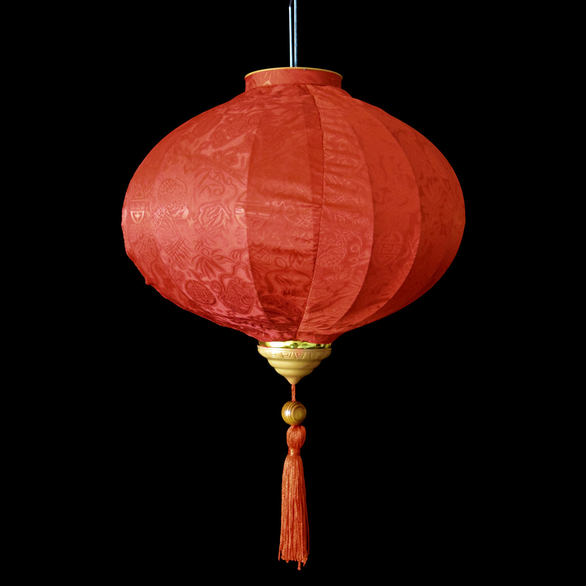 Large Red Vietnamese Silk Lantern, Round Shaped