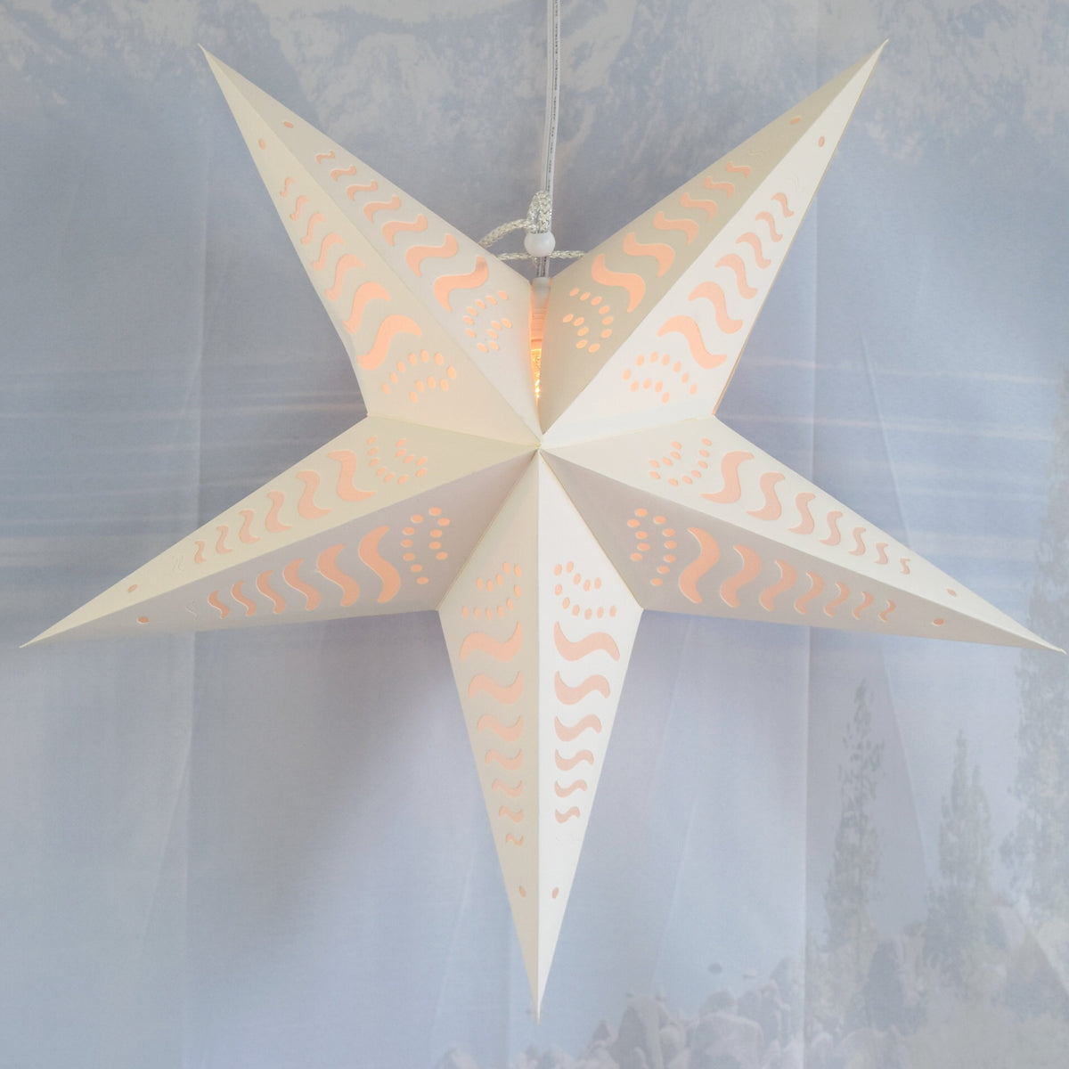 24" Solid White Tidal Waves Cut-Out Paper Star Lantern, Hanging Wedding & Party Decoration