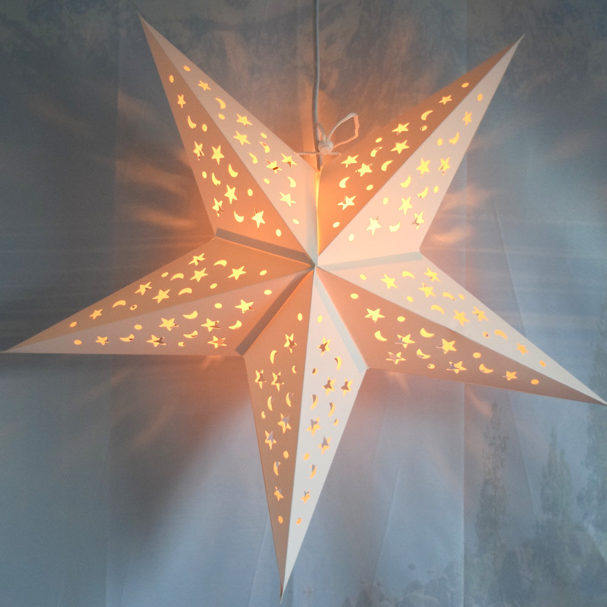 24" White Star Moon Cut-Out Paper Star Lantern, Hanging Wedding & Party Decoration