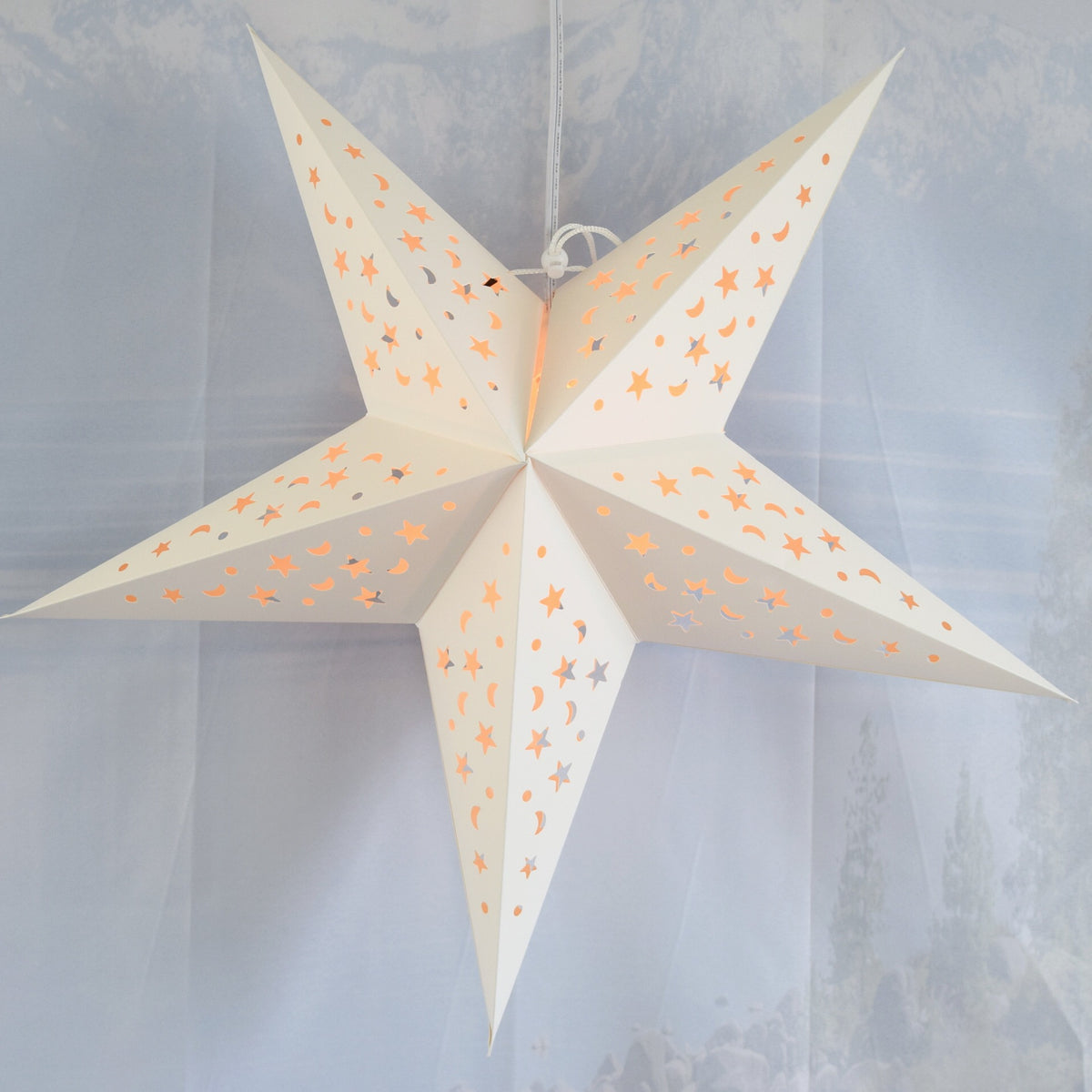24" White Star Moon Cut-Out Paper Star Lantern, Hanging Wedding & Party Decoration