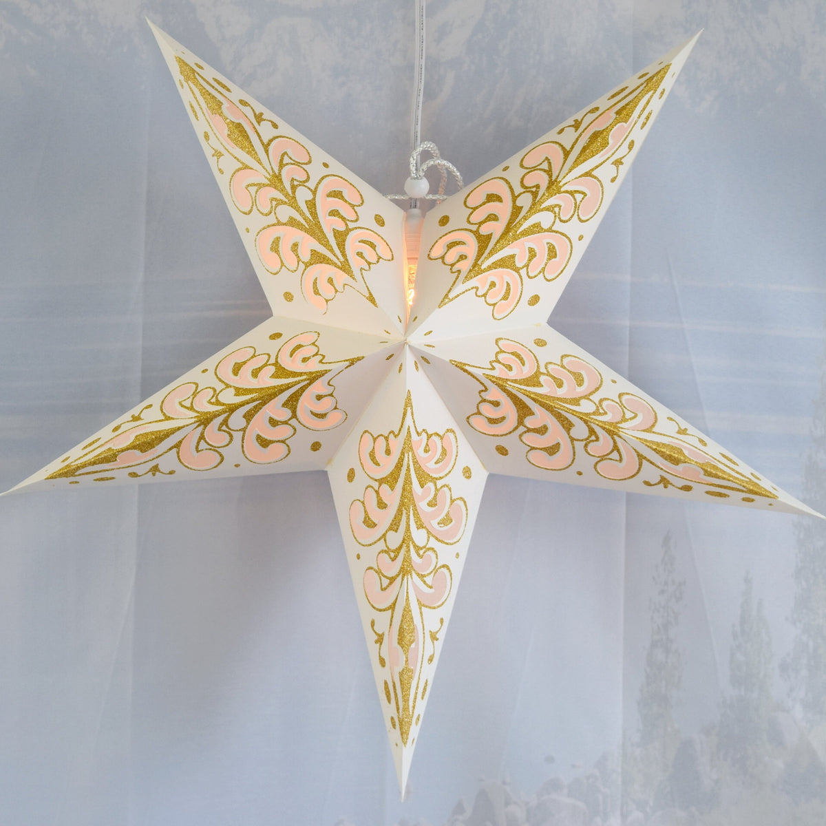 24" Gold Wave Glitter Paper Star Lantern, Hanging