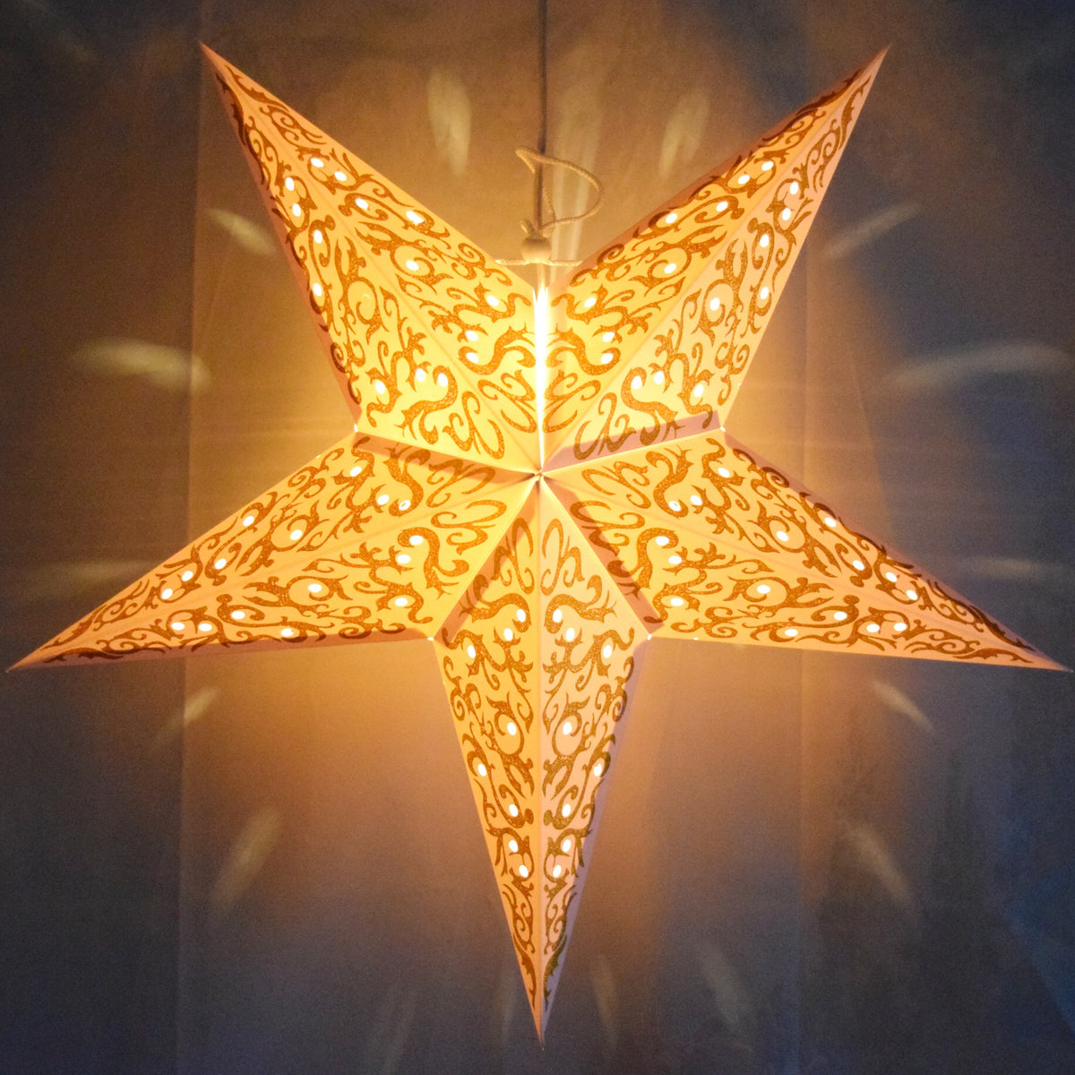 24" Gold Bramble Glitter Paper Star Lantern, Hanging