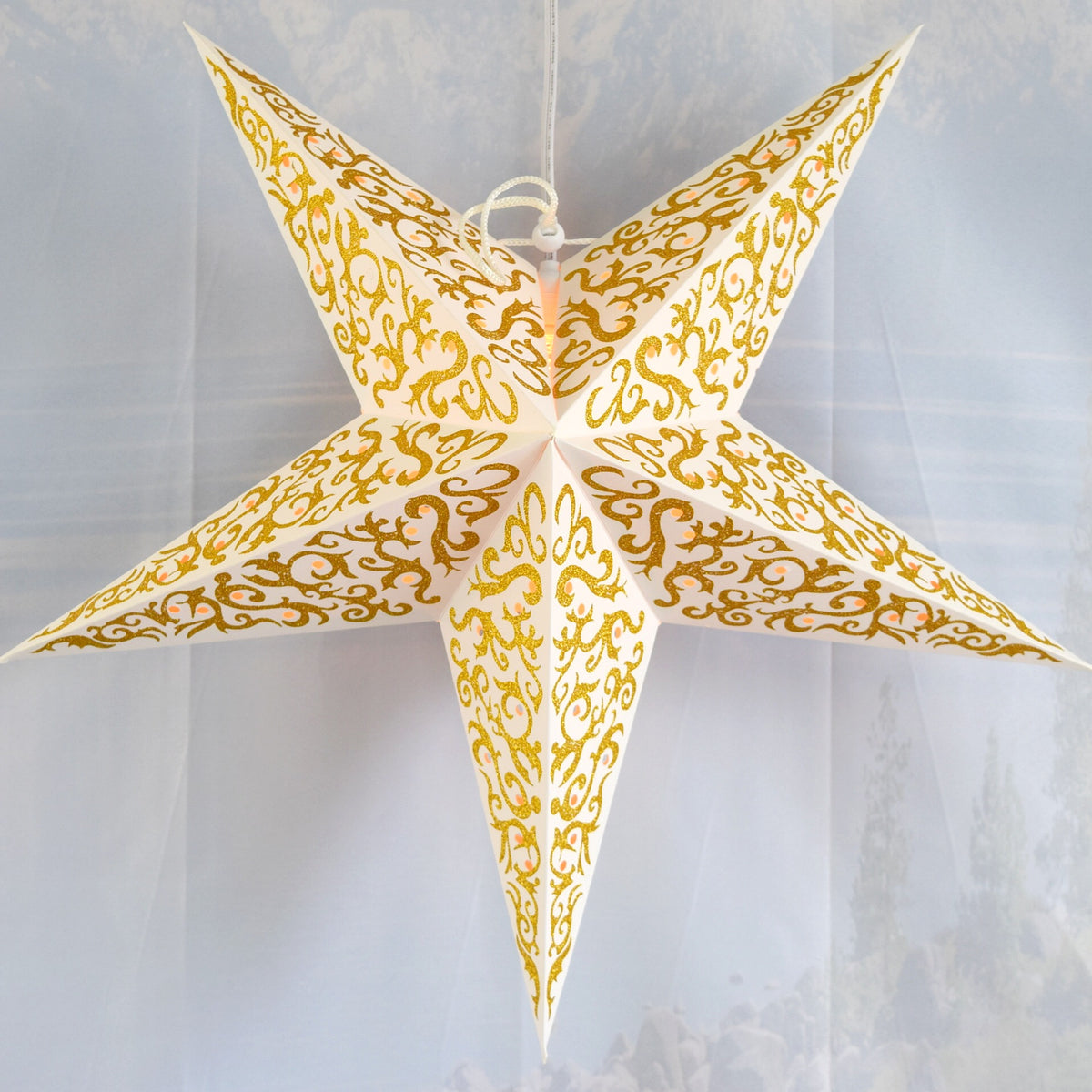 24" Gold Bramble Glitter Paper Star Lantern, Hanging